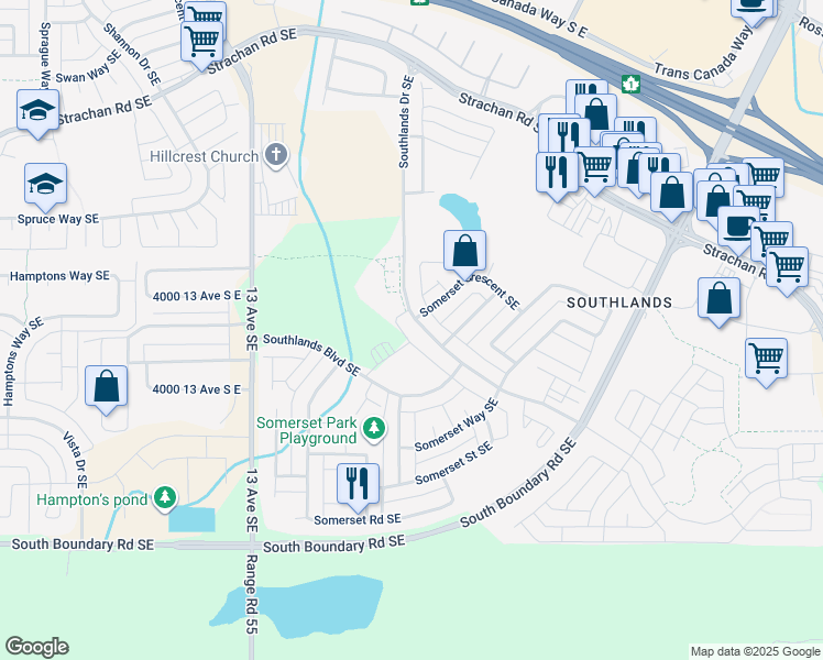 map of restaurants, bars, coffee shops, grocery stores, and more near 4854 Southlands Drive Southeast in Medicine Hat