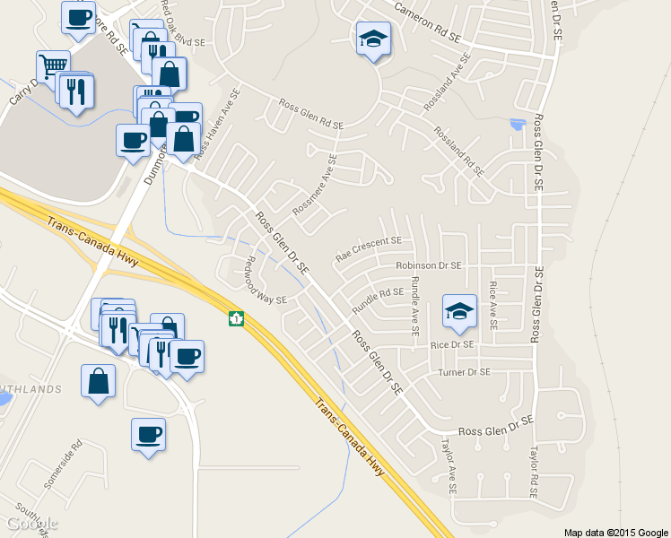 map of restaurants, bars, coffee shops, grocery stores, and more near 14 Rae Crescent Southeast in Medicine Hat