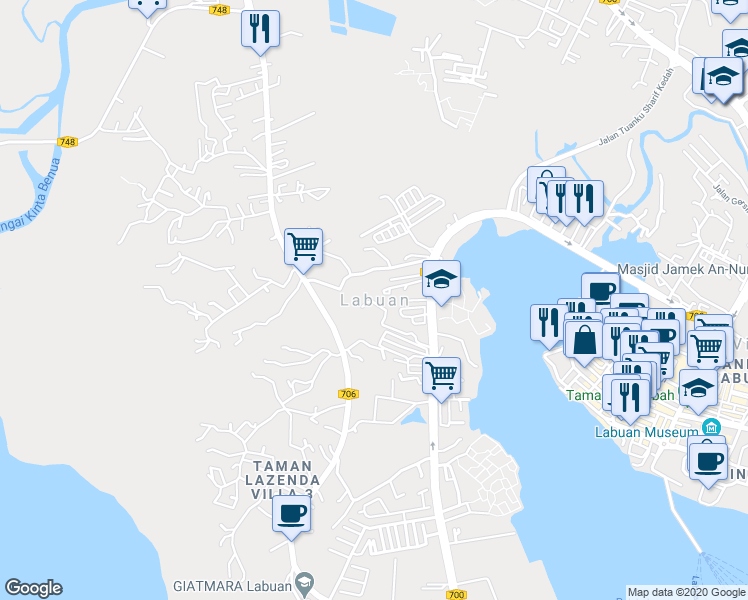 map of restaurants, bars, coffee shops, grocery stores, and more near in Labuan