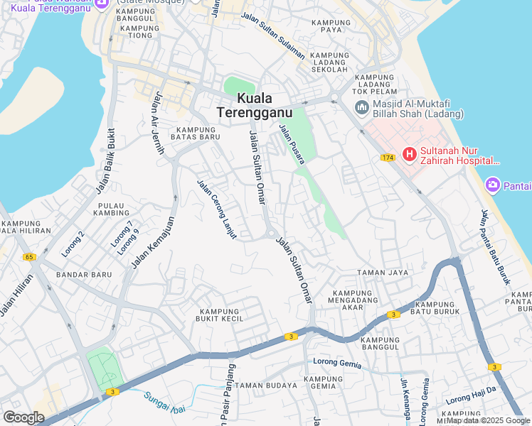 map of restaurants, bars, coffee shops, grocery stores, and more near Jalan Sultan Omar in Kuala Terengganu