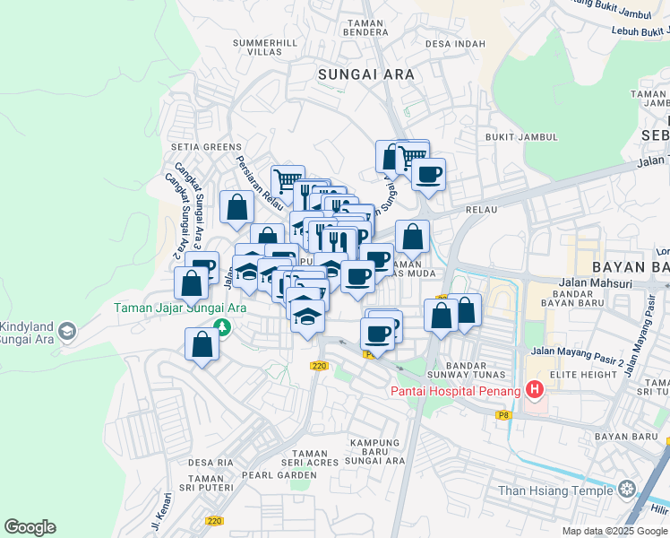 map of restaurants, bars, coffee shops, grocery stores, and more near Jalan Dato Ismail Hashim in Bayan Lepas