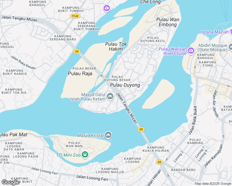 map of restaurants, bars, coffee shops, grocery stores, and more near Exit Jalan Tengku Mizan in Kuala Terengganu