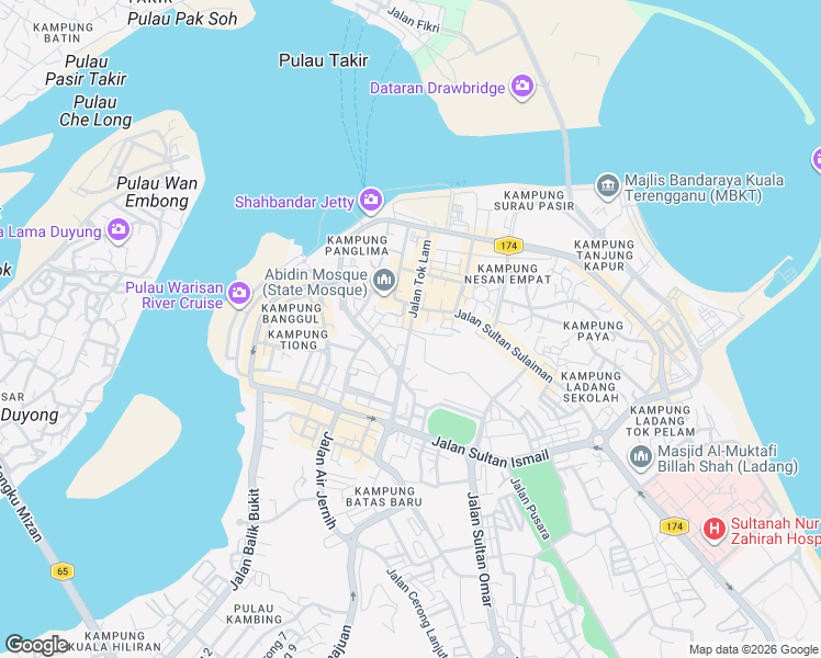 map of restaurants, bars, coffee shops, grocery stores, and more near Jalan Tok Lam in Kuala Terengganu