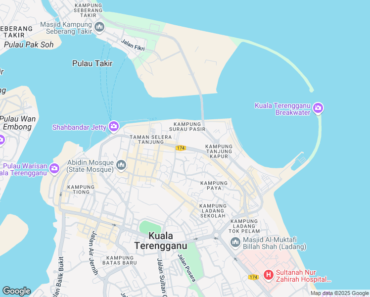 map of restaurants, bars, coffee shops, grocery stores, and more near Jalan Sultan Zainal Abidin in Kuala Terengganu