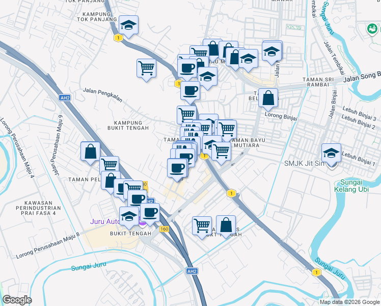 map of restaurants, bars, coffee shops, grocery stores, and more near 23 Jalan Icon City in Bukit Mertajam