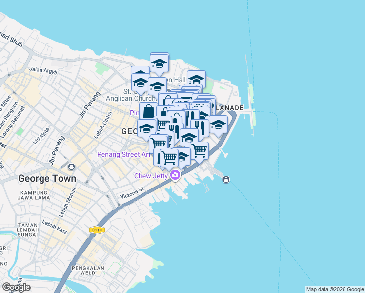 map of restaurants, bars, coffee shops, grocery stores, and more near 67 Beach Street in George Town