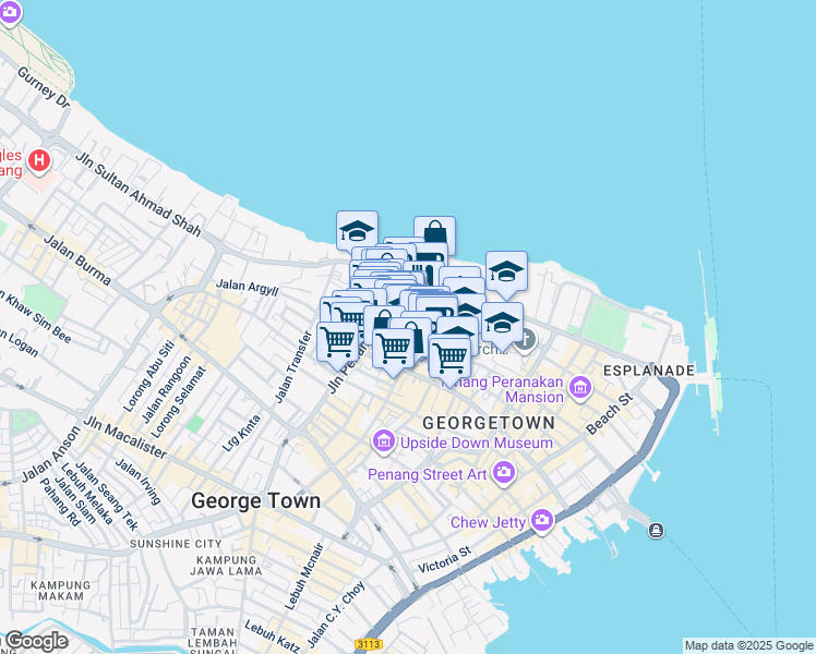 map of restaurants, bars, coffee shops, grocery stores, and more near 11 Lebuh Leith in George Town
