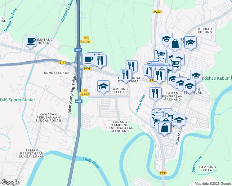 map of restaurants, bars, coffee shops, grocery stores, and more near 64 Lorong Sungai Dua Utama 4 in Butterworth