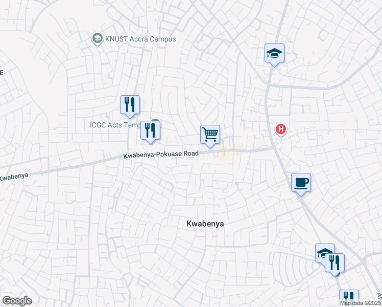 map of restaurants, bars, coffee shops, grocery stores, and more near Kwabenya-Pokuase Road in Kwabenya