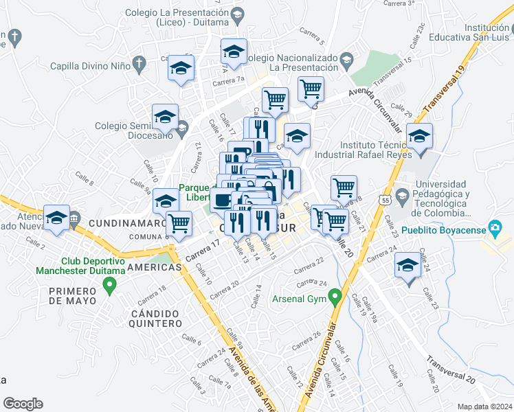 map of restaurants, bars, coffee shops, grocery stores, and more near 15-62 Carrera 16 in Duitama