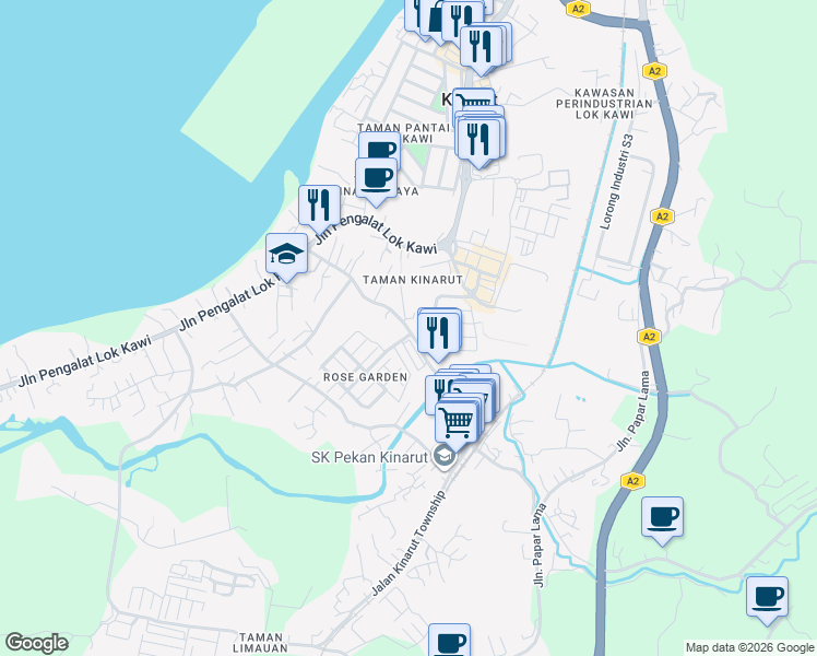 map of restaurants, bars, coffee shops, grocery stores, and more near Jalan Kinarut Spur in Penampang