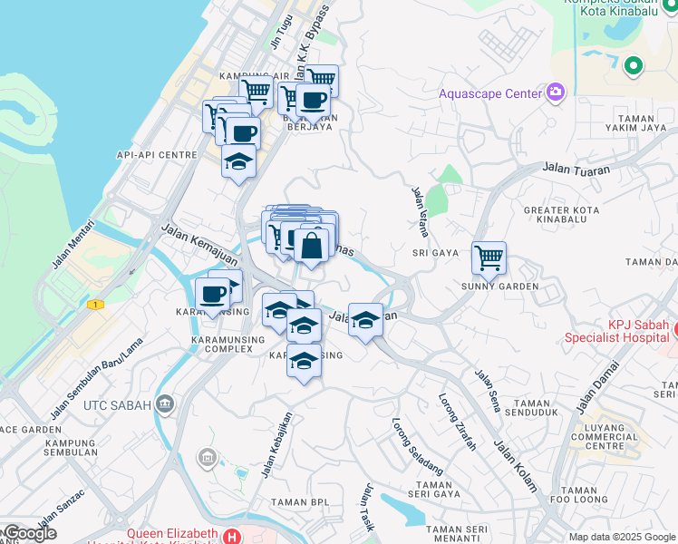 map of restaurants, bars, coffee shops, grocery stores, and more near in Kota Kinabalu