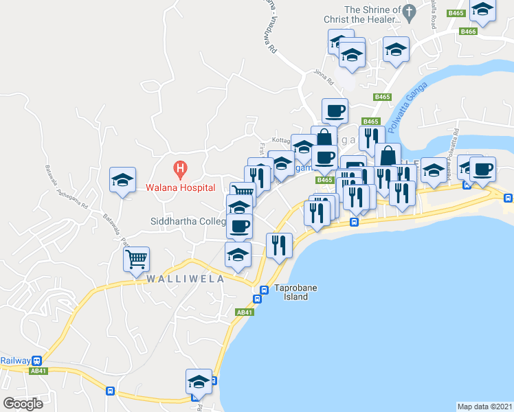 map of restaurants, bars, coffee shops, grocery stores, and more near Hetti Weediya in Weligama