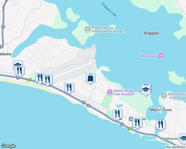map of restaurants, bars, coffee shops, grocery stores, and more near in Koggala