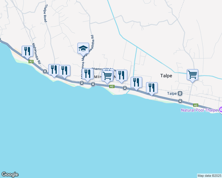 map of restaurants, bars, coffee shops, grocery stores, and more near 774B Colombo - Galle - Hambantota - Wellawaya Highway in Talpe