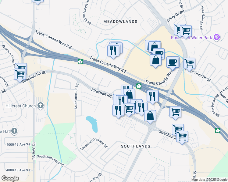 map of restaurants, bars, coffee shops, grocery stores, and more near 4 Strachan Court Southeast in Medicine Hat