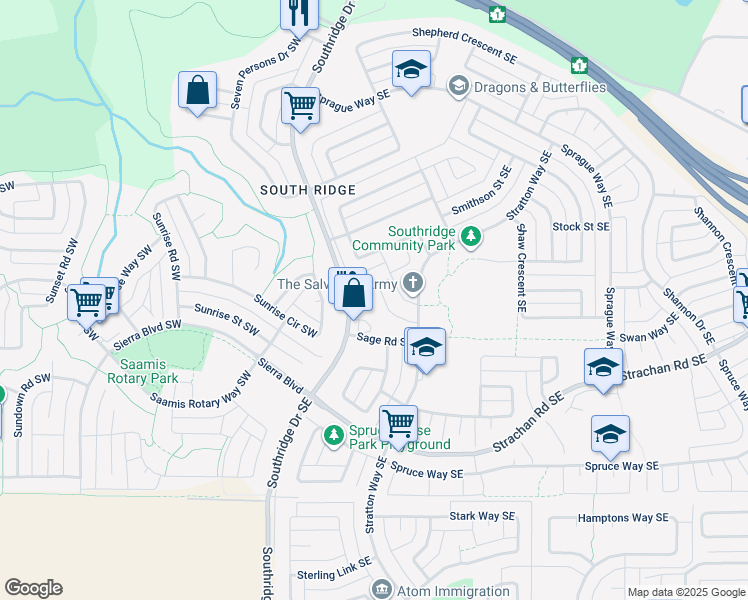 map of restaurants, bars, coffee shops, grocery stores, and more near 53 Sage Place Southeast in Medicine Hat
