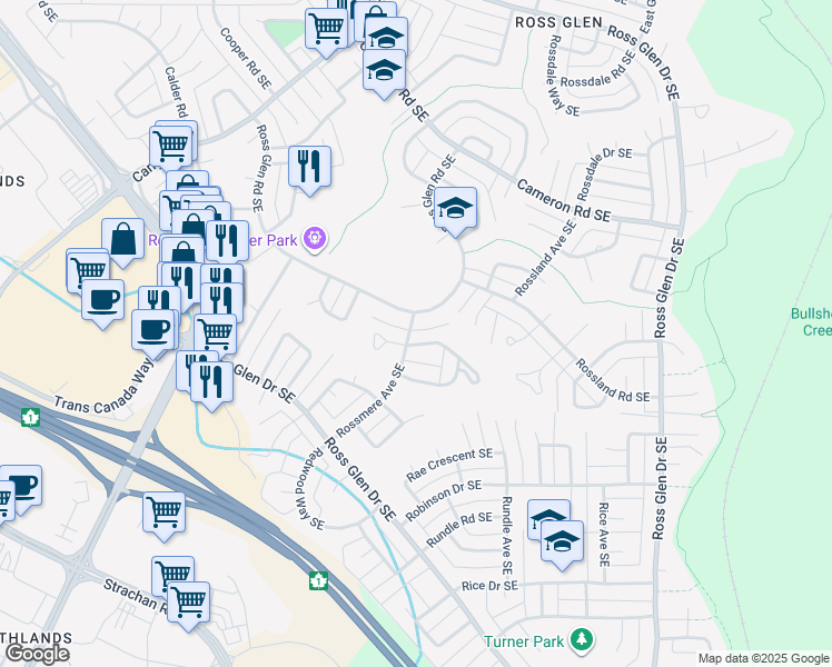 map of restaurants, bars, coffee shops, grocery stores, and more near 9 Rossmere Avenue Southeast in Medicine Hat