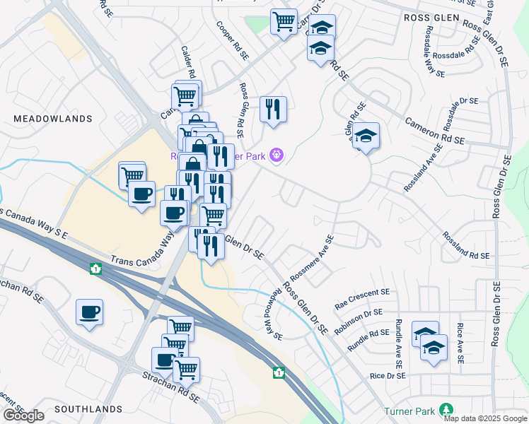 map of restaurants, bars, coffee shops, grocery stores, and more near 54 Ross Haven Place Southeast in Medicine Hat