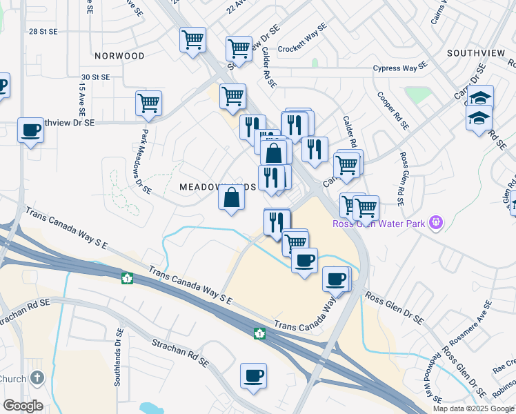 map of restaurants, bars, coffee shops, grocery stores, and more near 3214 Dunmore Road Southeast in Medicine Hat