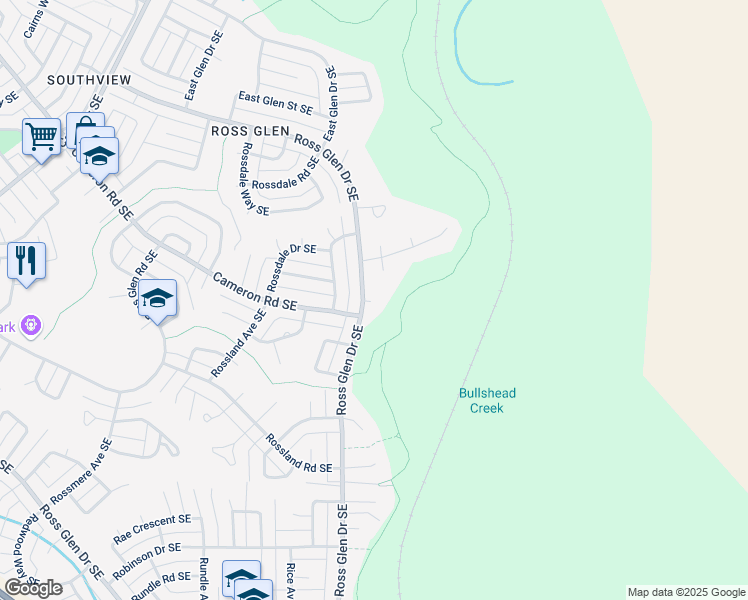 map of restaurants, bars, coffee shops, grocery stores, and more near 458 Ross Glen Drive Southeast in Medicine Hat