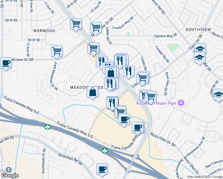 map of restaurants, bars, coffee shops, grocery stores, and more near 3214 Dunmore Road Southeast in Medicine Hat