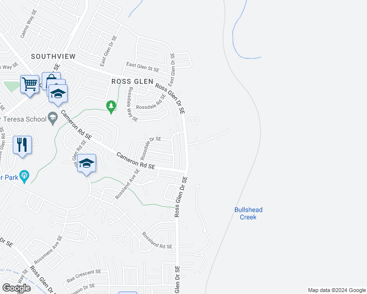 map of restaurants, bars, coffee shops, grocery stores, and more near 423 Ross Glen Drive Southeast in Medicine Hat