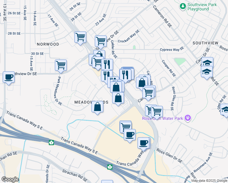 map of restaurants, bars, coffee shops, grocery stores, and more near 3158 Dunmore Road Southeast in Medicine Hat