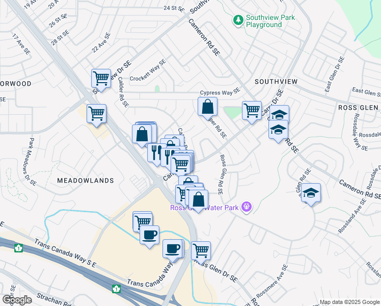 map of restaurants, bars, coffee shops, grocery stores, and more near 205 Calder Road Southeast in Medicine Hat