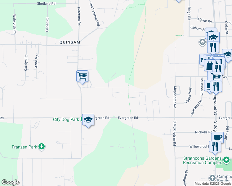 map of restaurants, bars, coffee shops, grocery stores, and more near 1441 Croation Road in Campbell River