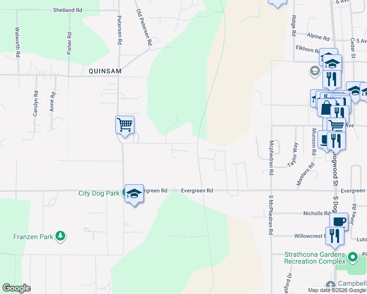 map of restaurants, bars, coffee shops, grocery stores, and more near 1441 Croation Road in Campbell River