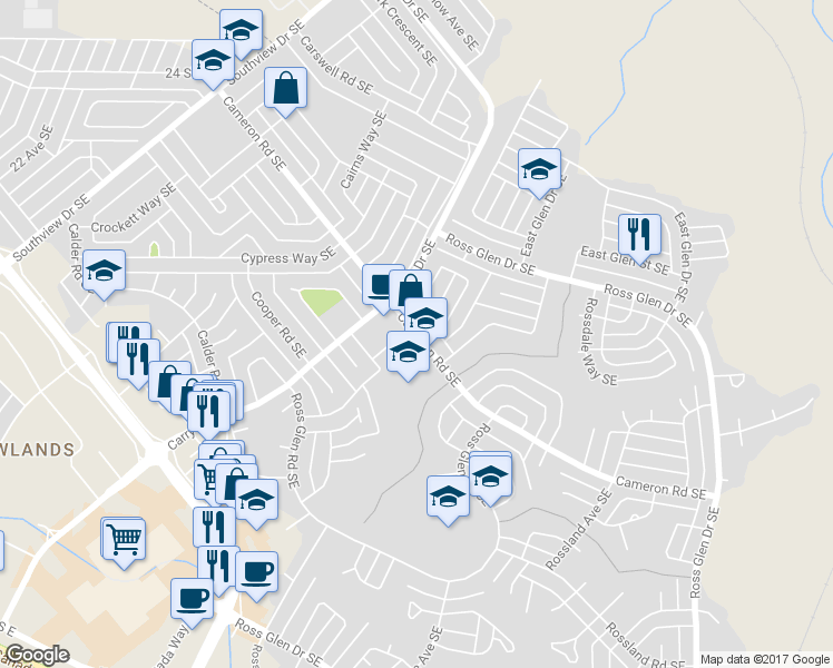 map of restaurants, bars, coffee shops, grocery stores, and more near Cameron Road Southeast in Medicine Hat