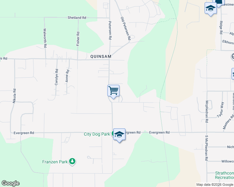 map of restaurants, bars, coffee shops, grocery stores, and more near 241 Petersen Road in Campbell River