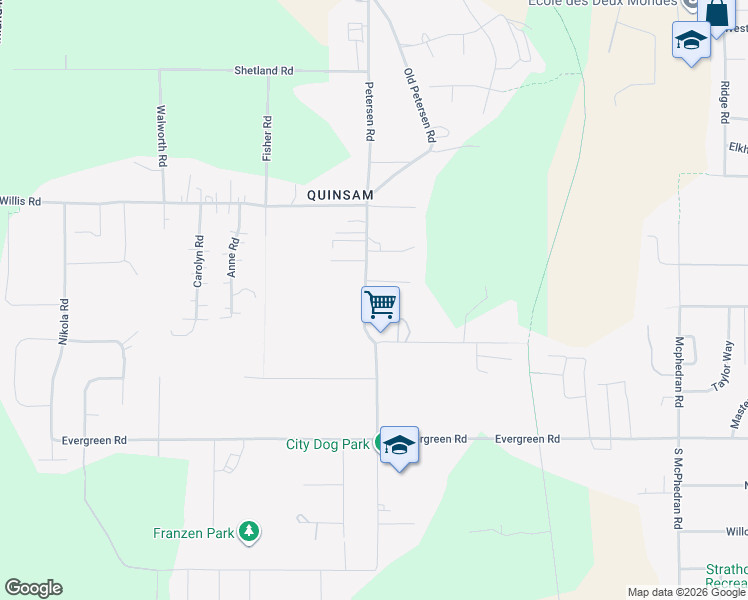 map of restaurants, bars, coffee shops, grocery stores, and more near 241 Petersen Road in Campbell River