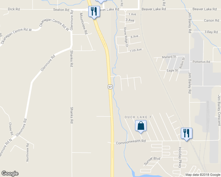 map of restaurants, bars, coffee shops, grocery stores, and more near 52 Highway 97 in Kelowna