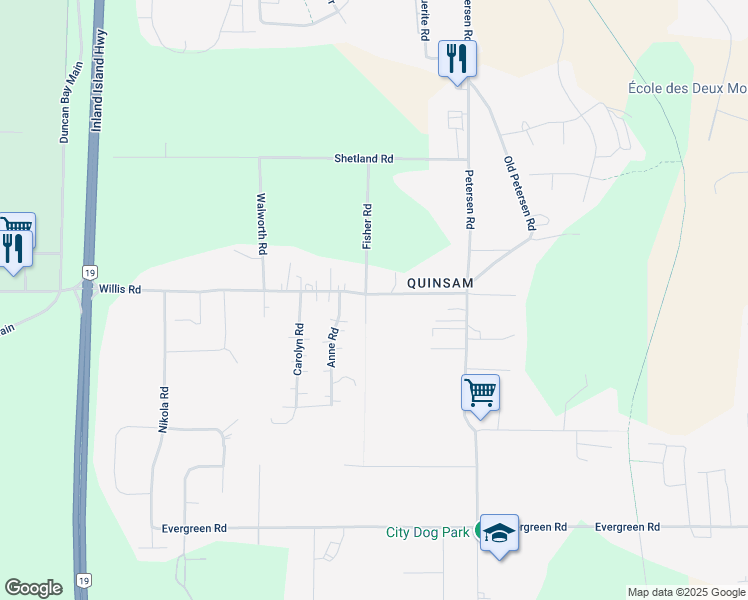 map of restaurants, bars, coffee shops, grocery stores, and more near 1885 Willis Road in Campbell River