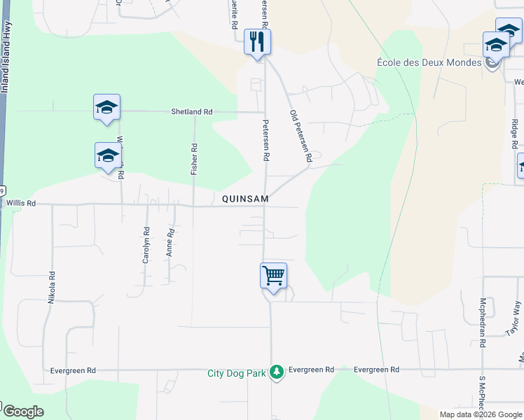 map of restaurants, bars, coffee shops, grocery stores, and more near in Campbell River