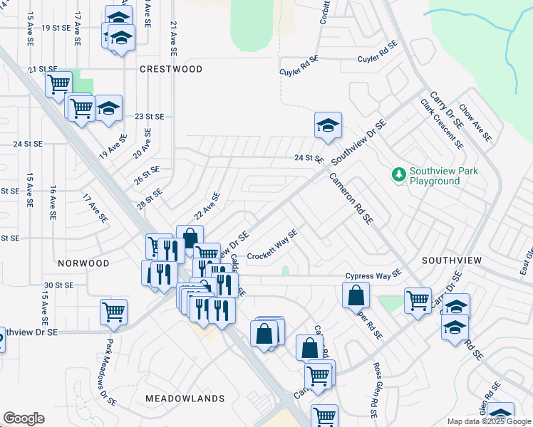 map of restaurants, bars, coffee shops, grocery stores, and more near 8 Southview Drive Southeast in Medicine Hat