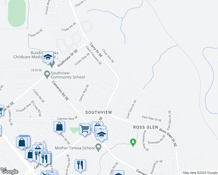 map of restaurants, bars, coffee shops, grocery stores, and more near 99 Carswell Road Southeast in Medicine Hat