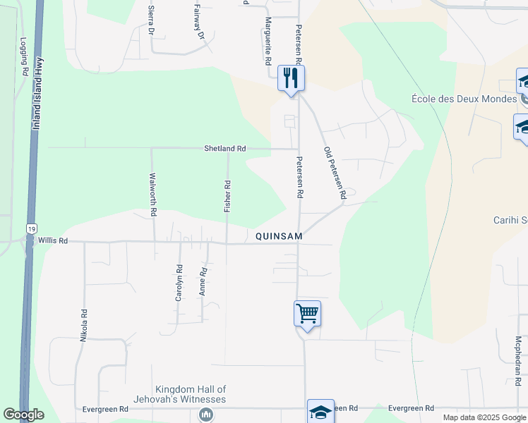 map of restaurants, bars, coffee shops, grocery stores, and more near 1720 Willis Road in Campbell River