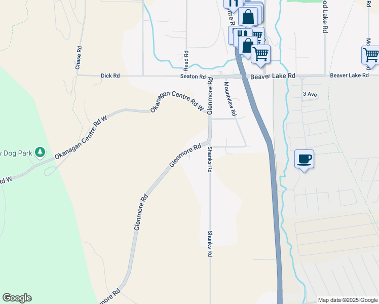 map of restaurants, bars, coffee shops, grocery stores, and more near 9159 Glenmore Road in Lake Country