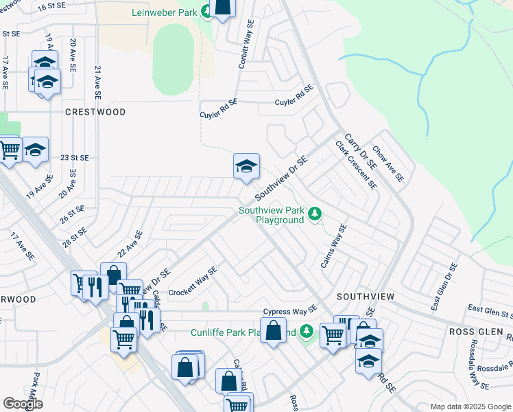 map of restaurants, bars, coffee shops, grocery stores, and more near 2399 Southview Drive Southeast in Medicine Hat