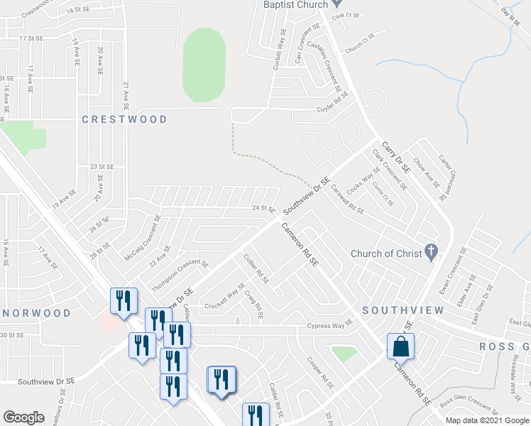 map of restaurants, bars, coffee shops, grocery stores, and more near 2745 24 Street Southeast in Medicine Hat