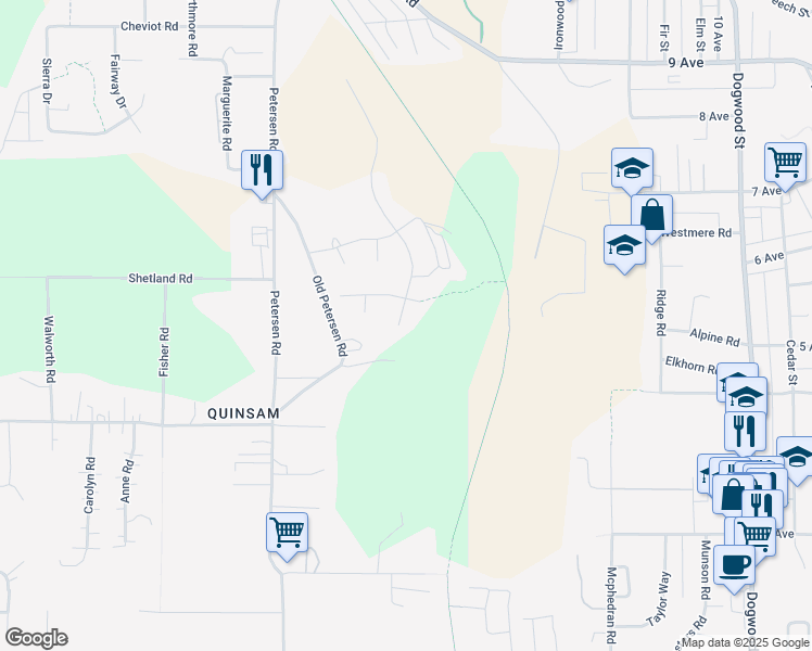 map of restaurants, bars, coffee shops, grocery stores, and more near 489 Park Forest Drive in Campbell River