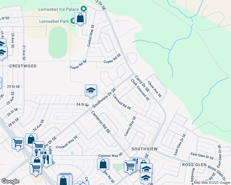 map of restaurants, bars, coffee shops, grocery stores, and more near 2291 Southview Drive Southeast in Medicine Hat
