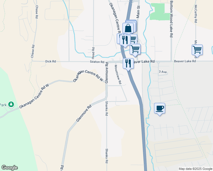 map of restaurants, bars, coffee shops, grocery stores, and more near 9311 Glenmore Road in Lake Country