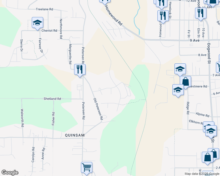 map of restaurants, bars, coffee shops, grocery stores, and more near Glen Eagle Drive in Campbell River
