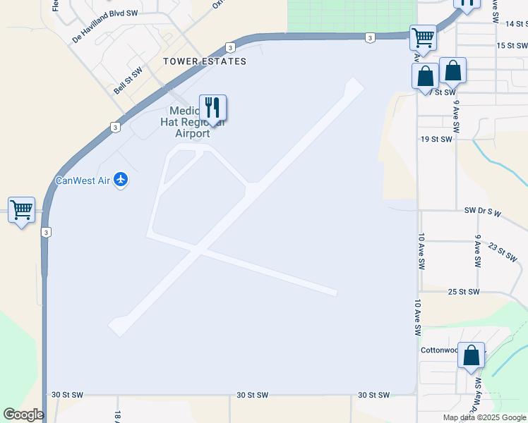 map of restaurants, bars, coffee shops, grocery stores, and more near 1-49 Viscount Avenue Southwest in Medicine Hat