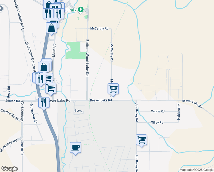 map of restaurants, bars, coffee shops, grocery stores, and more near 9590 McCarthy Road in Kelowna