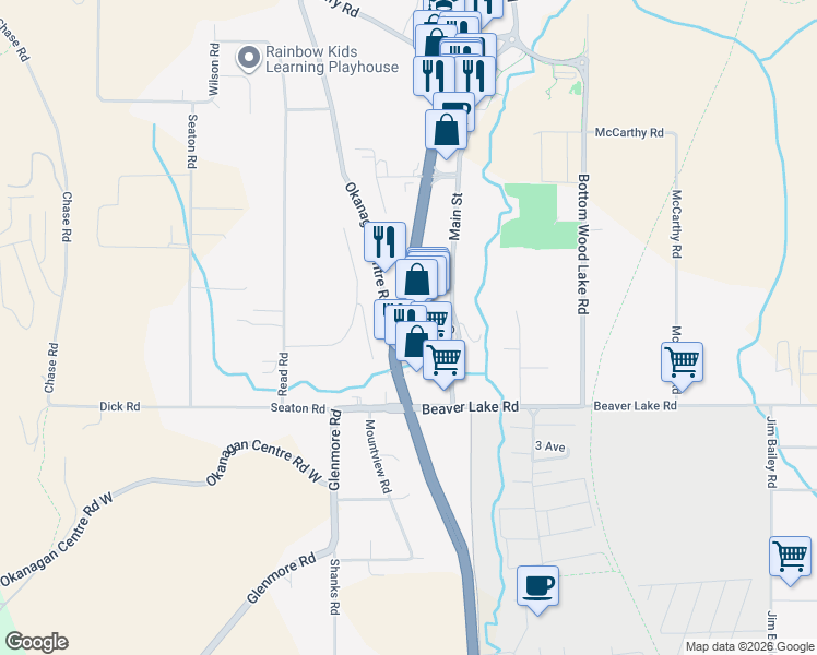 map of restaurants, bars, coffee shops, grocery stores, and more near 3121 Hill Road in Lake Country